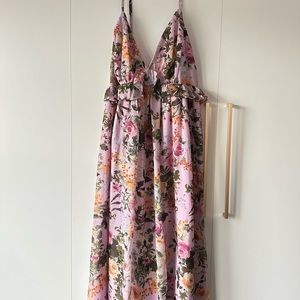 SHEIN Pink Floral Maxi Dress with Green and Yellow Accents